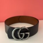 حزام غوتشي اسود هاردوير فضي