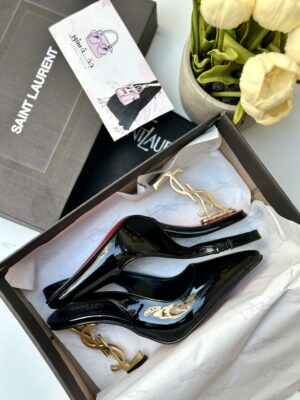 هيلز ysl اسود، كعب ذهبي.