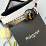 حزام ysl ابيض (شعار دائري) مع علبة مختوم