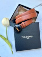 حزام ysl عسلي(شعار دائري) مع علبة مختوم