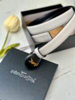⁦حزام ysl ابيض (شعار دائري) مع علبة مختوم⁩ - الصورة ⁦2⁩