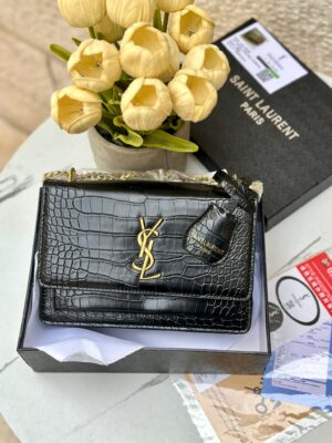 YSL كتف/كروس اسود جلد تمساح مع علبة 🖤🎁
