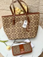 كوتش عسلي بكج (حقيبة+جزدان نقود)