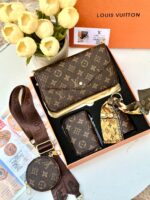 بكج LV 🤎 قاعدة 22سم، 4 قطع + حزام كروس