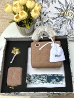 بكج DIOR لون نود ، حقيبة + محفظة + ماديليا النجمة + حزامين (حزام جلد +حزام سلسلة) + وشاح