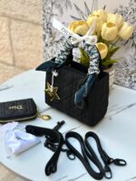 ⁦بكج DIOR اسود ، حقيبة + محفظة + ماديليا النجمة + حزامين (حزام جلد +حزام سلسلة) + وشاح⁩ - الصورة ⁦4⁩