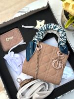 ⁦بكج DIOR لون نود ، حقيبة + محفظة + ماديليا النجمة + حزامين (حزام جلد +حزام سلسلة) + وشاح⁩ - الصورة ⁦4⁩