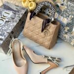 بكج Dior بيج غامق، حقيبة قاعدة 22سم + حذاء ارتفاع 7سم