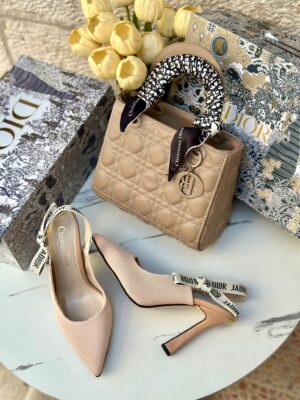 بكج Dior بيج غامق، حقيبة قاعدة 22سم + حذاء ارتفاع 7سم