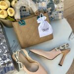 بكج Dior بيج ، حقيبة قاعدة 25سم + حذاء ارتفاع 7سم