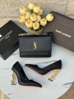 ⁦بكج YSL ساسلة مع هيلز مغلق، جلد مَت ⚫️⁩ - الصورة ⁦2⁩