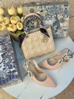 بكج Dior بيج فاتح، حقيبة قاعدة 22سم + حذاء ارتفاع 7سم