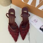 هيلز ZARA بوردو مع اللؤلؤ ارتفاع 7 سم