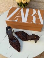 ⁦هيلز ZARA بُني مع اللؤلؤ 🤎 ارتفاع 7 سم⁩ - الصورة ⁦2⁩