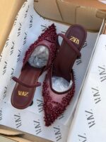 ⁦هيلز ZARA بوردو مع اللؤلؤ ارتفاع 7 سم⁩ - الصورة ⁦4⁩