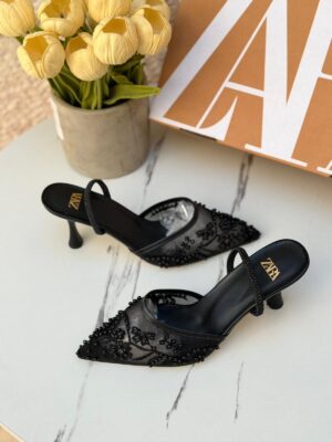 هيلز ZARA اسود مع اللؤلؤ 🖤 ارتفاع 7 سم