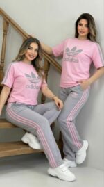 ⁦تريننج adidas قطعتين 🩶🌸 قطن 100%⁩ - الصورة ⁦2⁩